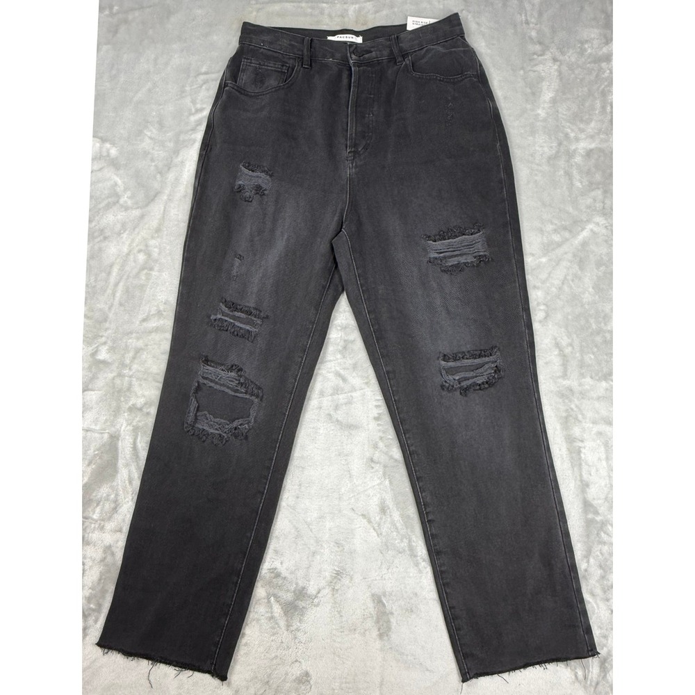PacSun High Rise Straight Leg Distressed Jeans Washed Black Size 29 Button Fly
